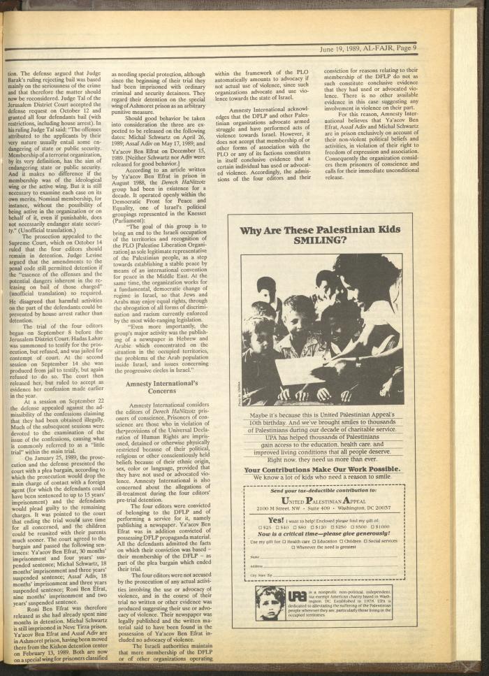 Issue 474 of al-Fajr Newspaper, 19 June 1989