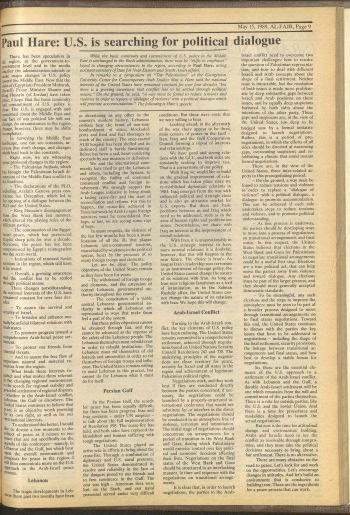 Issue 469 of al-Fajr Newspaper, 15 May 1989