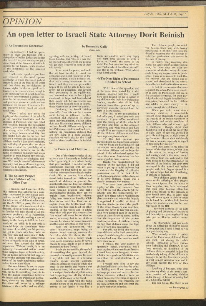 Issue 480 of al-Fajr Newspaper, 31 July 1989