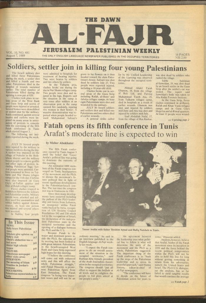 Issue 481 of al-Fajr Newspaper, 7 August 1989