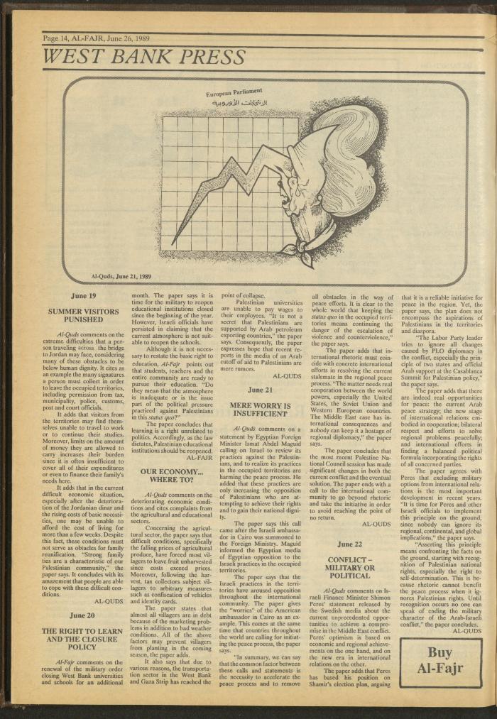 Issue 475 of al-Fajr Newspaper, 26 June 1989