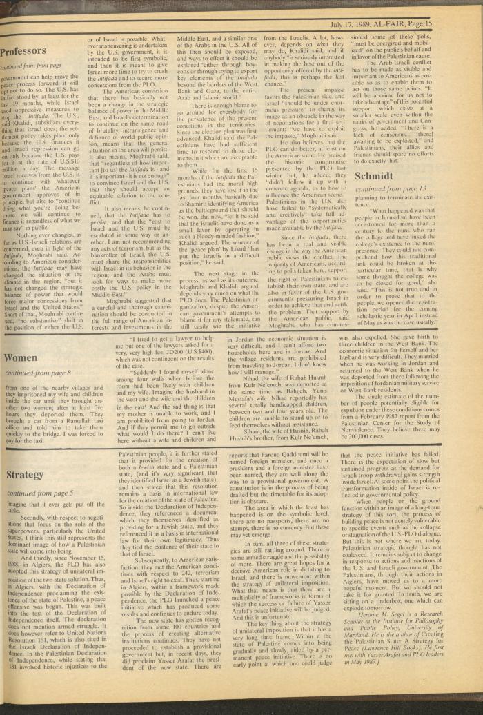 Issue 478 of al-Fajr Newspaper, 17 July 1989