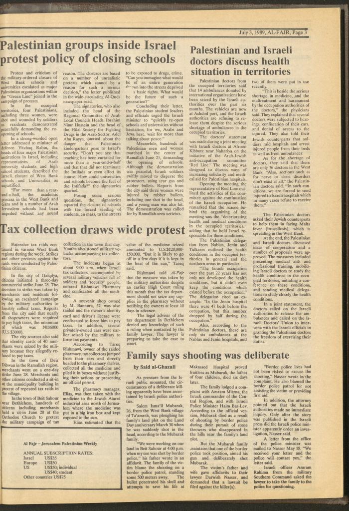 العدد 476 من جريدة الفجر، 3 تموز 1989