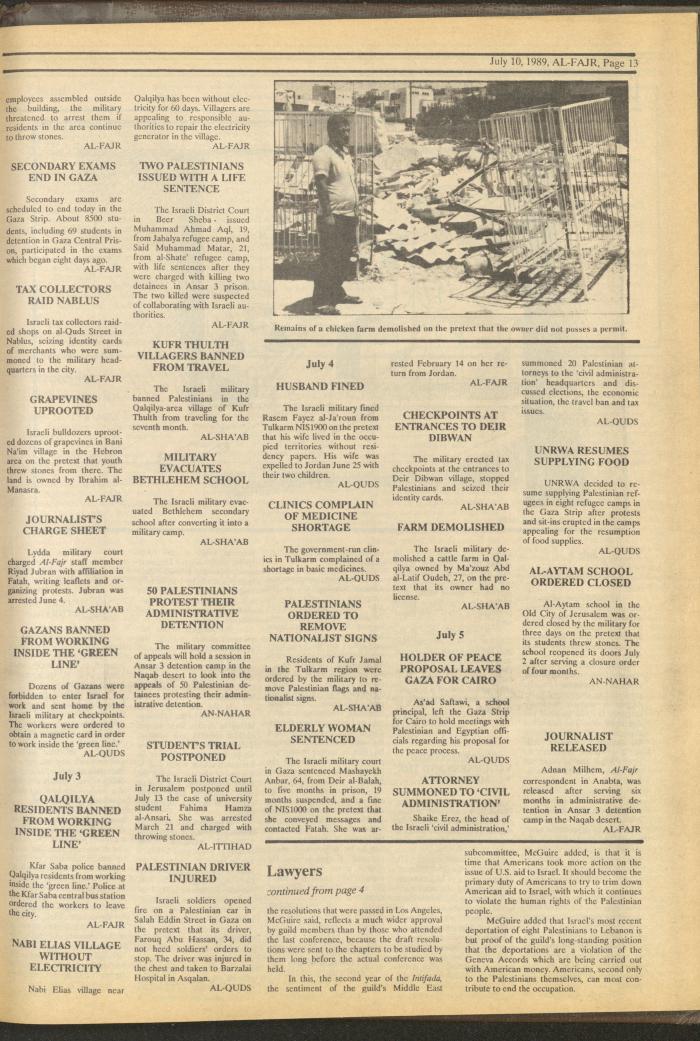 Issue 477 of al-Fajr Newspaper, 10 July 1989