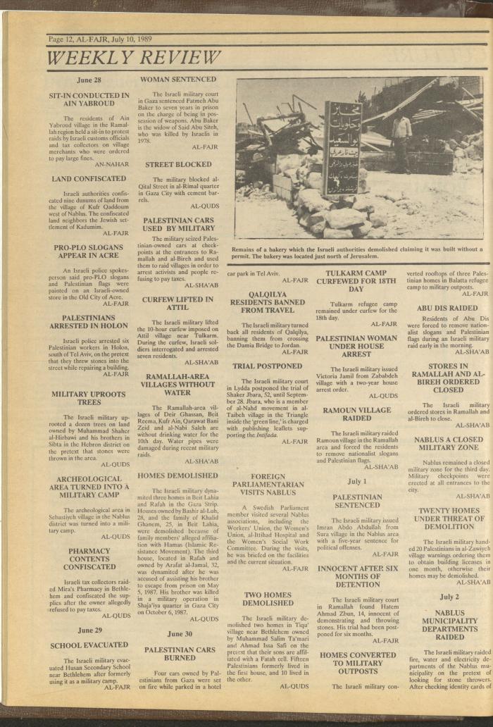 Issue 477 of al-Fajr Newspaper, 10 July 1989