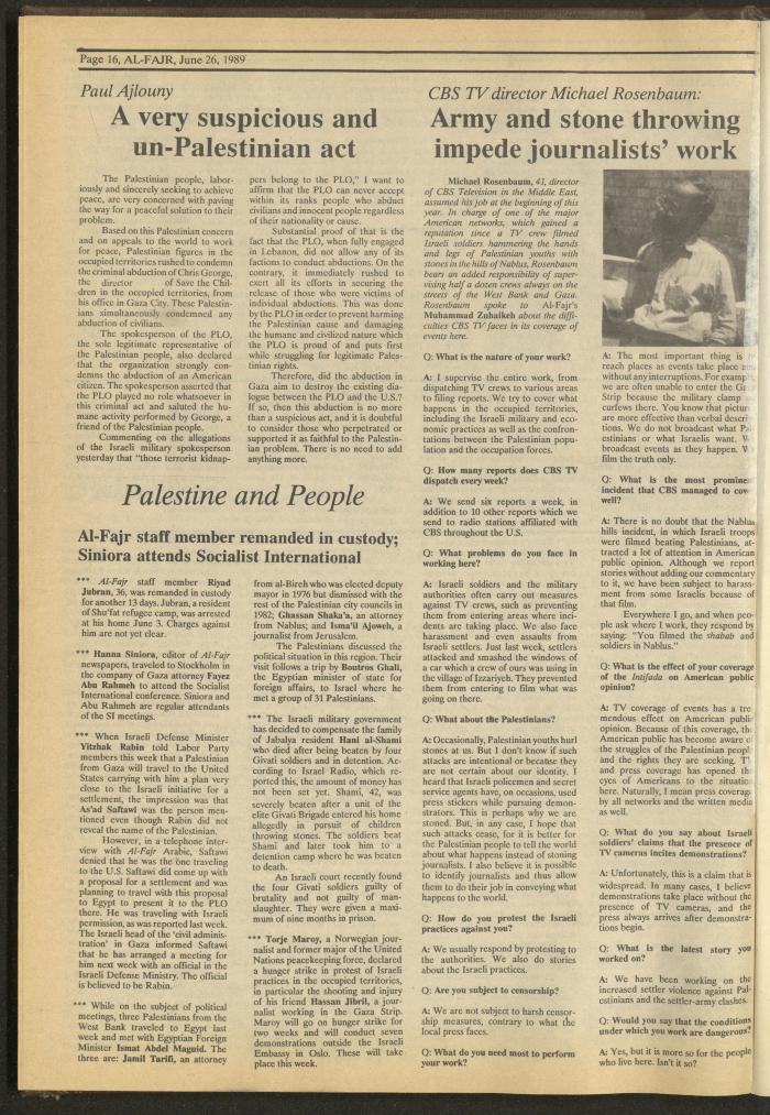 Issue 475 of al-Fajr Newspaper, 26 June 1989