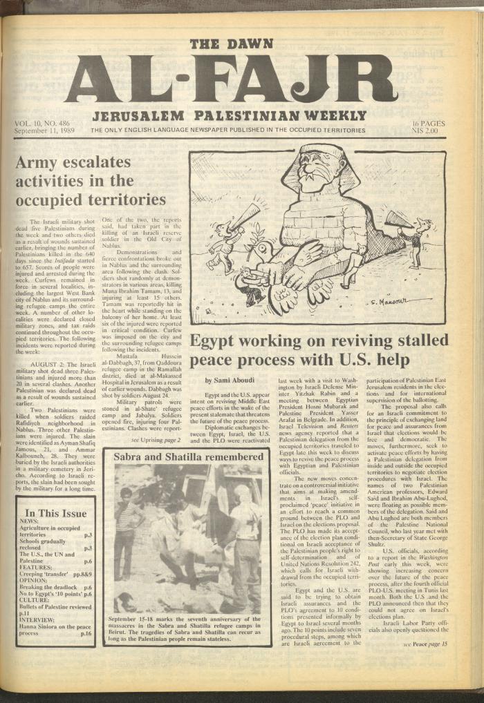 Issue 486 of al-Fajr Newspaper, 11 September 1989