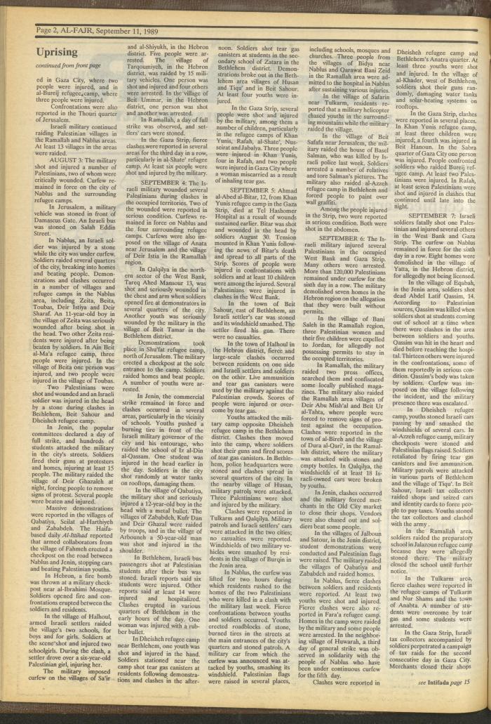 Issue 486 of al-Fajr Newspaper, 11 September 1989