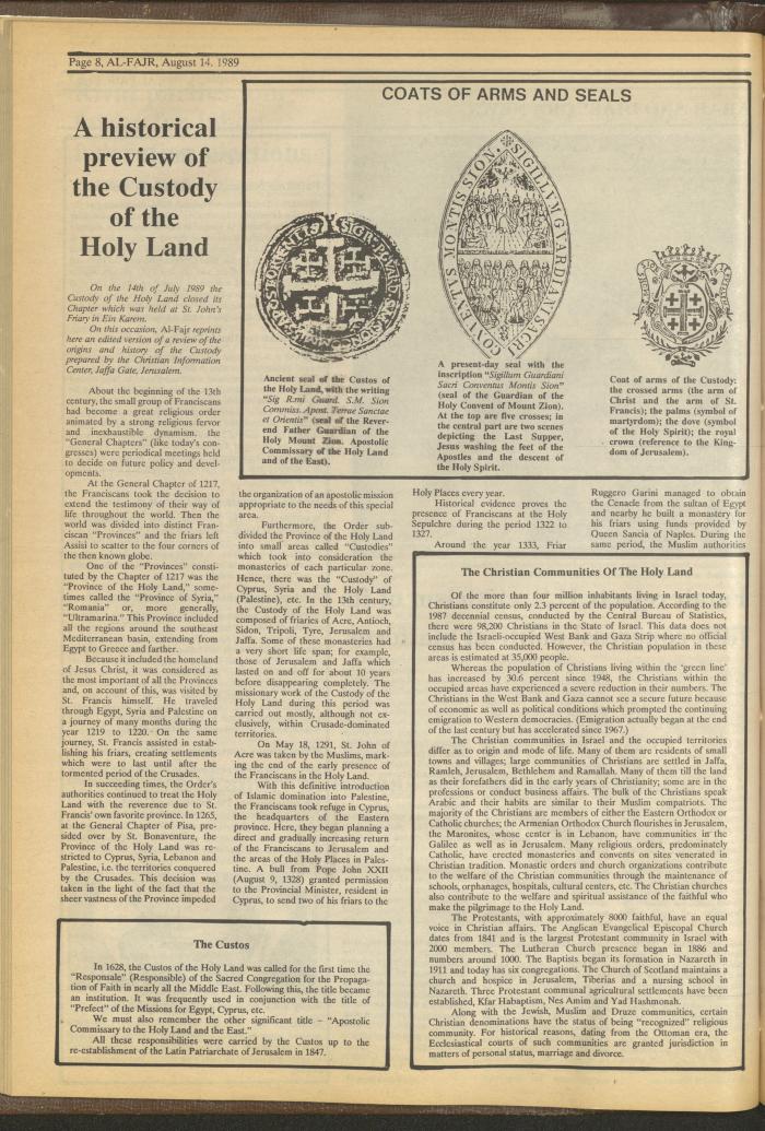 Issue 482 of al-Fajr Newspaper, 14 August 1989