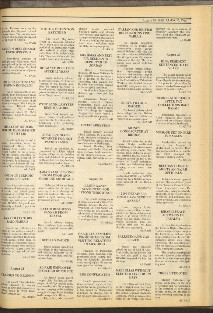 Issue 484 of al-Fajr Newspaper, 28 August 1989