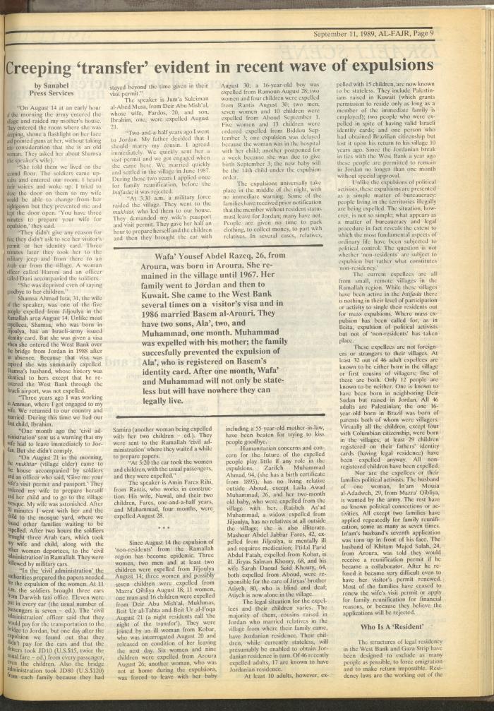 Issue 486 of al-Fajr Newspaper, 11 September 1989