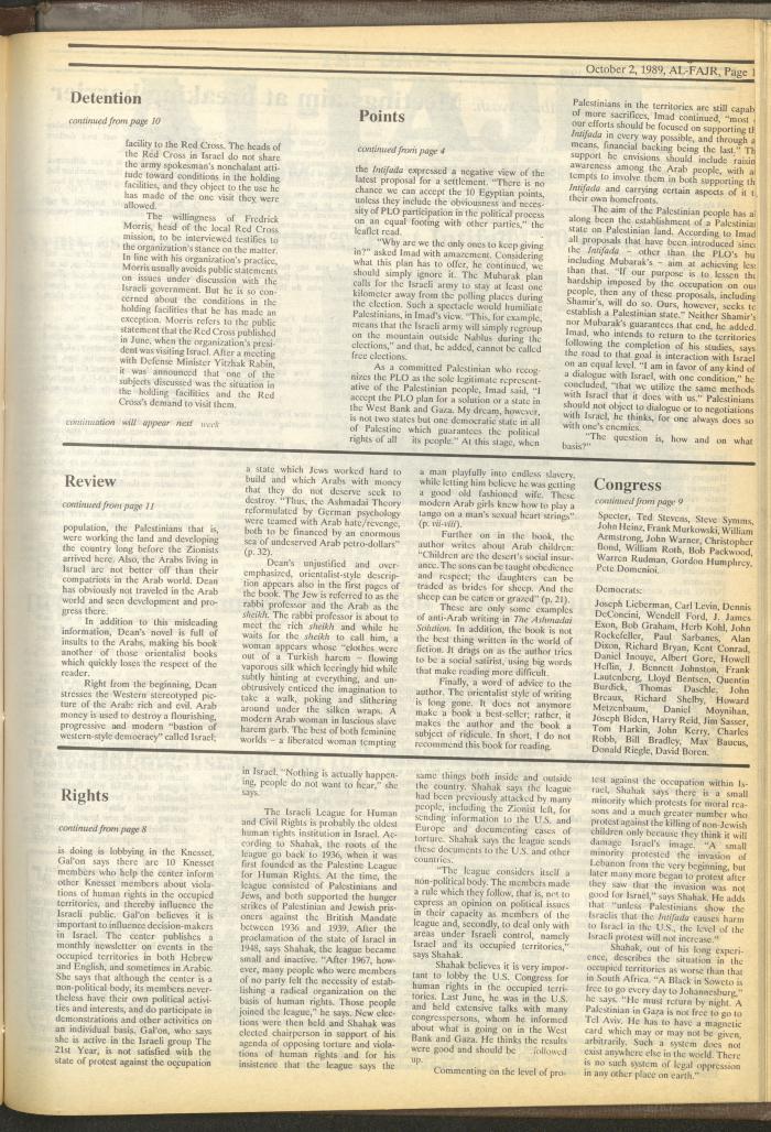 Issue 489 of al-Fajr Newspaper, 2 October 1989