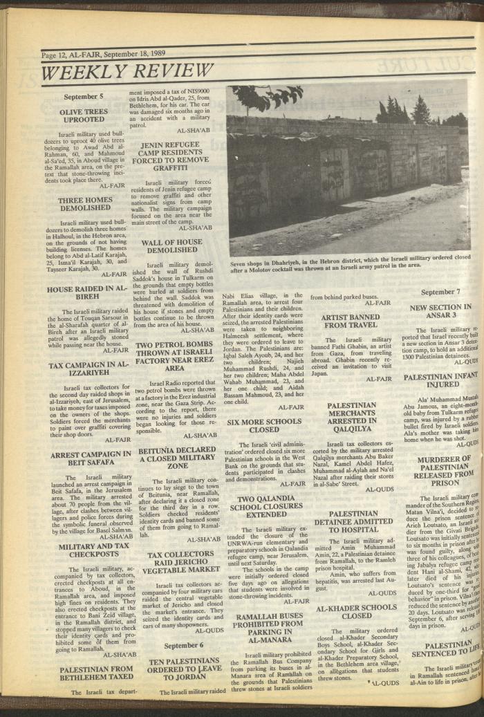 العدد 487 من جريدة الفجر، 18 أيلول 1989