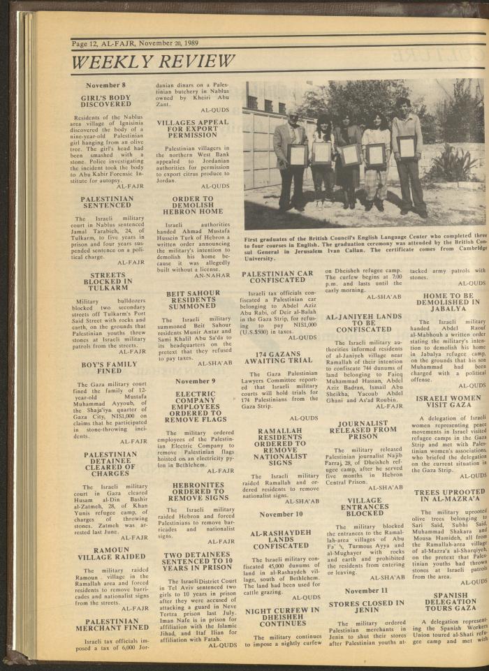 العدد 496 من جريدة الفجر، 13 تشرين الثاني 1989