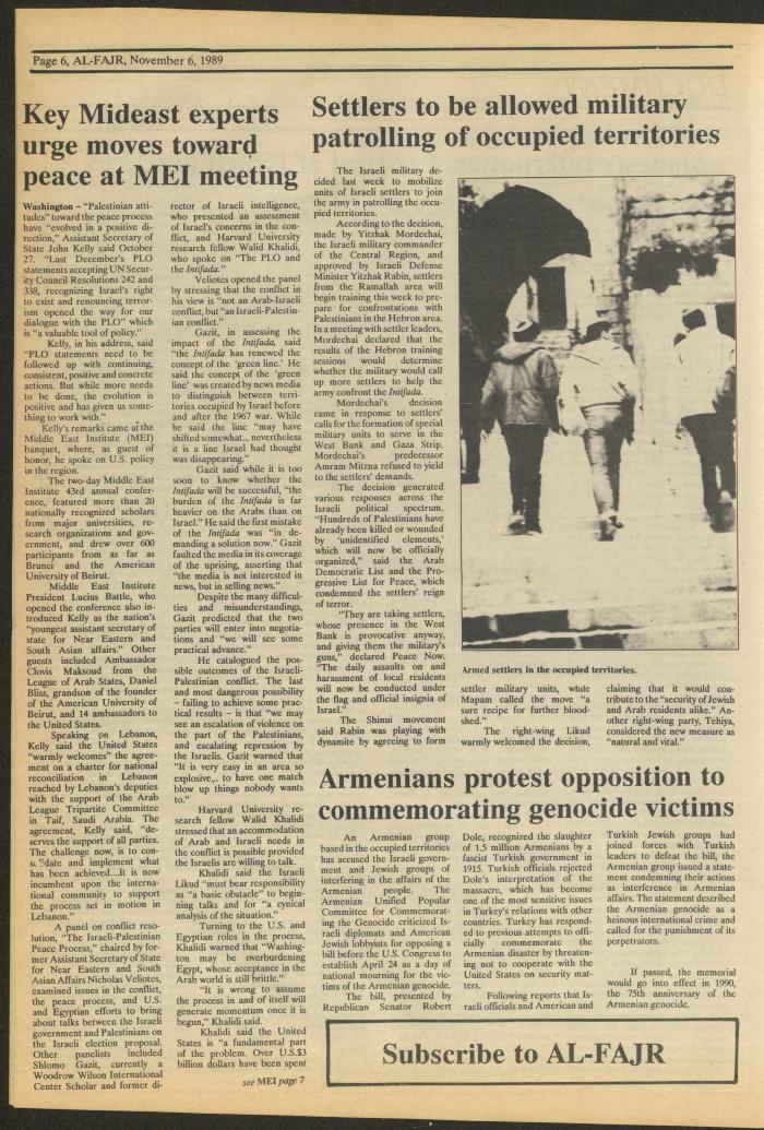 Issue 494 of al-Fajr Newspaper, 6 November 1989