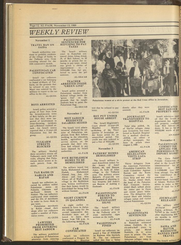 Issue 495 of al-Fajr Newspaper, 13 November 1989