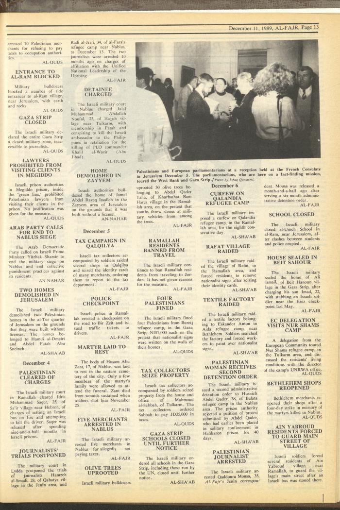 Issue 499 of al-Fajr Newspaper, 11 December 1989
