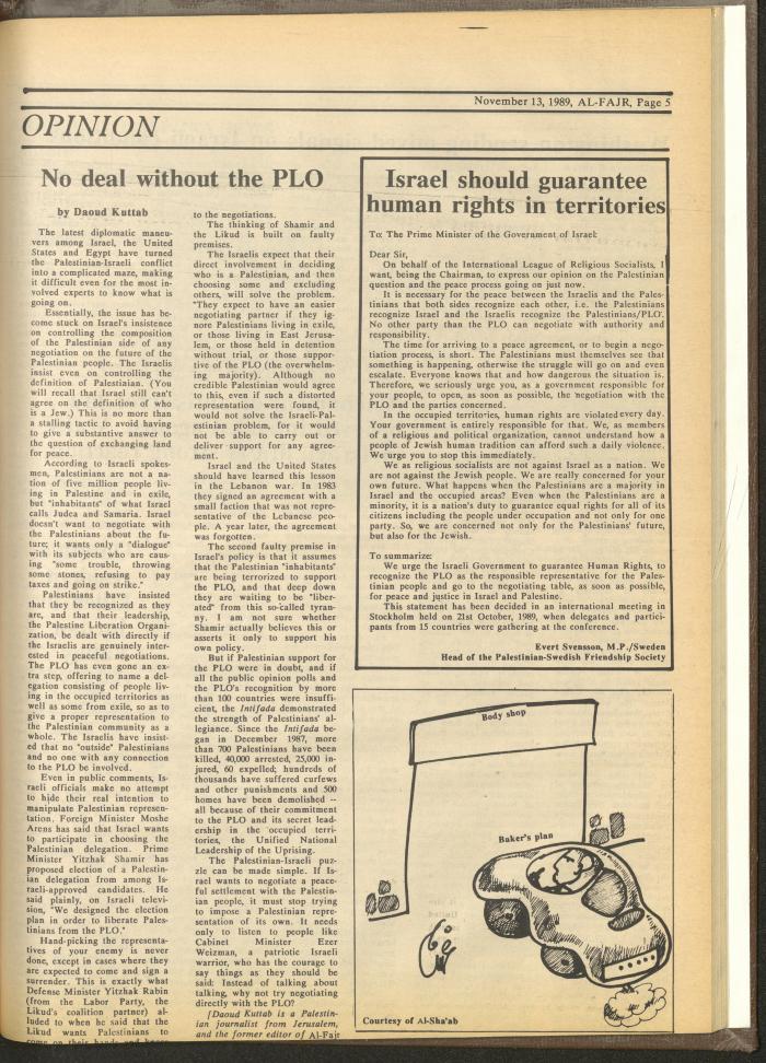 Issue 495 of al-Fajr Newspaper, 13 November 1989