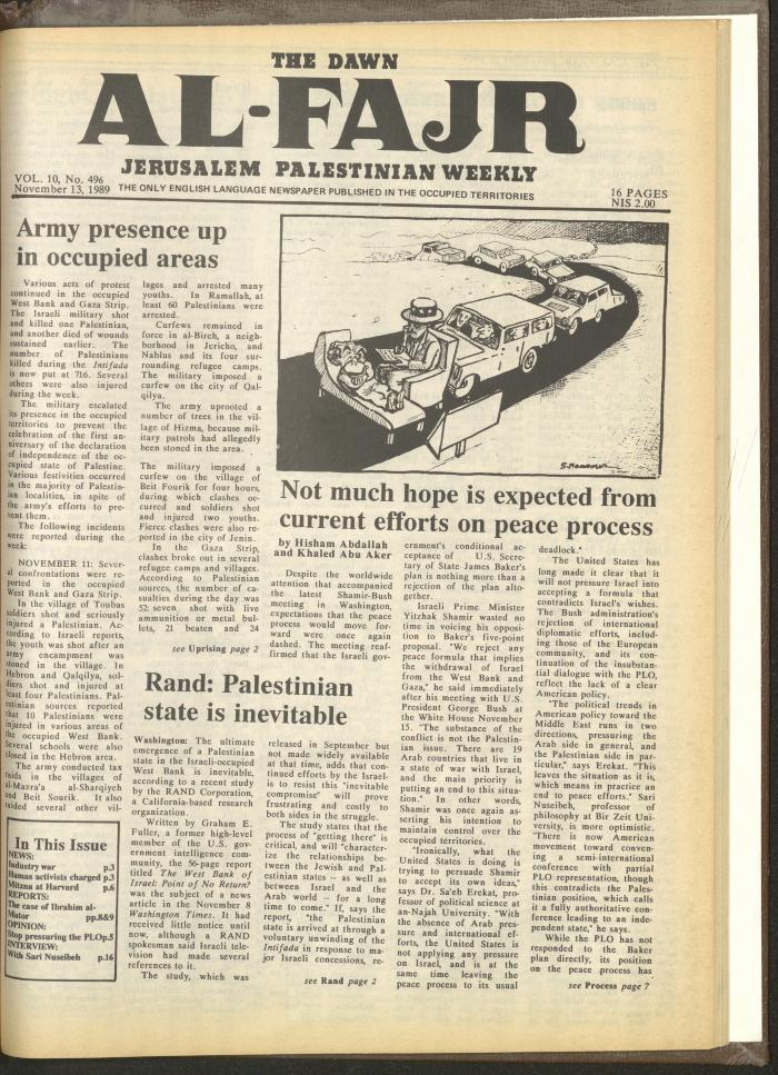 العدد 496 من جريدة الفجر، 13 تشرين الثاني 1989