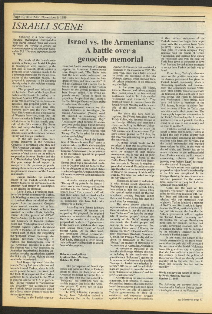 Issue 494 of al-Fajr Newspaper, 6 November 1989