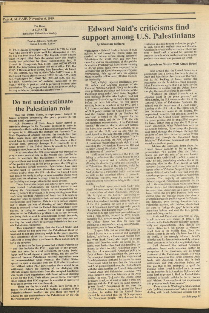 Issue 494 of al-Fajr Newspaper, 6 November 1989