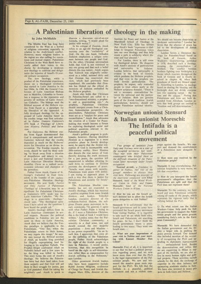 Issue 501 of al-Fajr Newspaper, 25 December 1989