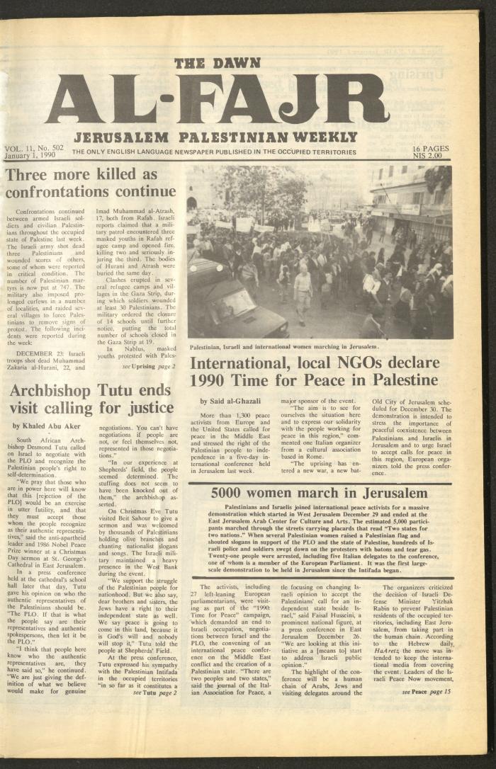 العدد 502 من جريدة الفجر، 1 كانون الثاني 1990