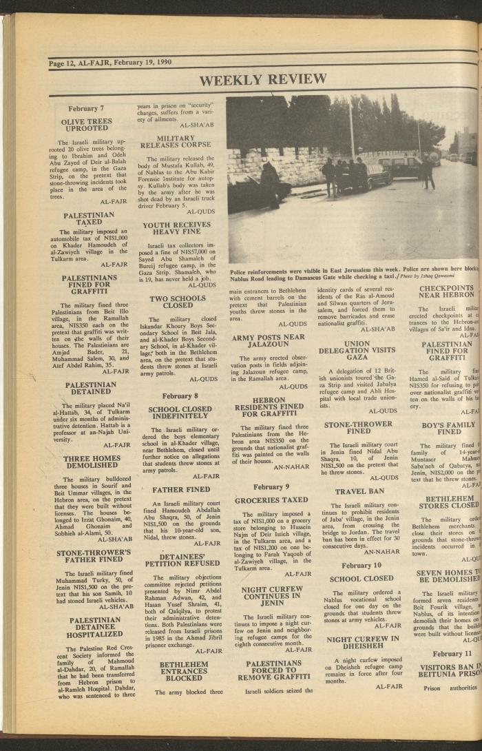 Issue 509 of al-Fajr Newspaper, 19 February 1990