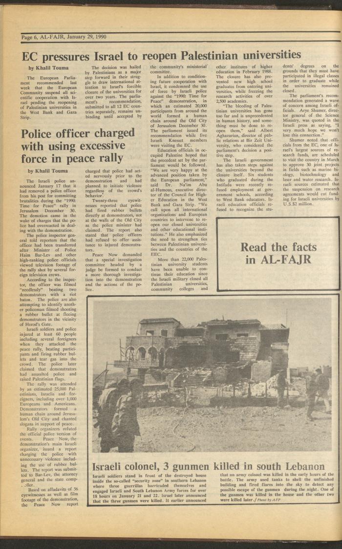 العدد 506 من جريدة الفجر، 29 كانون الثاني 1990