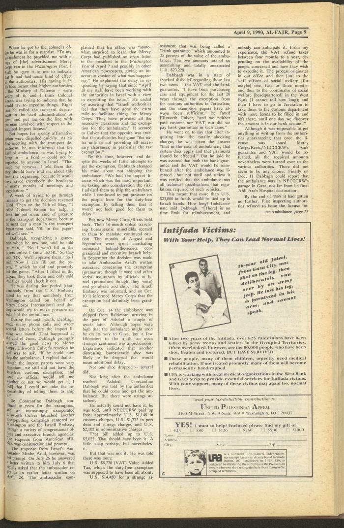 Issue 516 of al-Fajr Newspaper, 9 April 1990