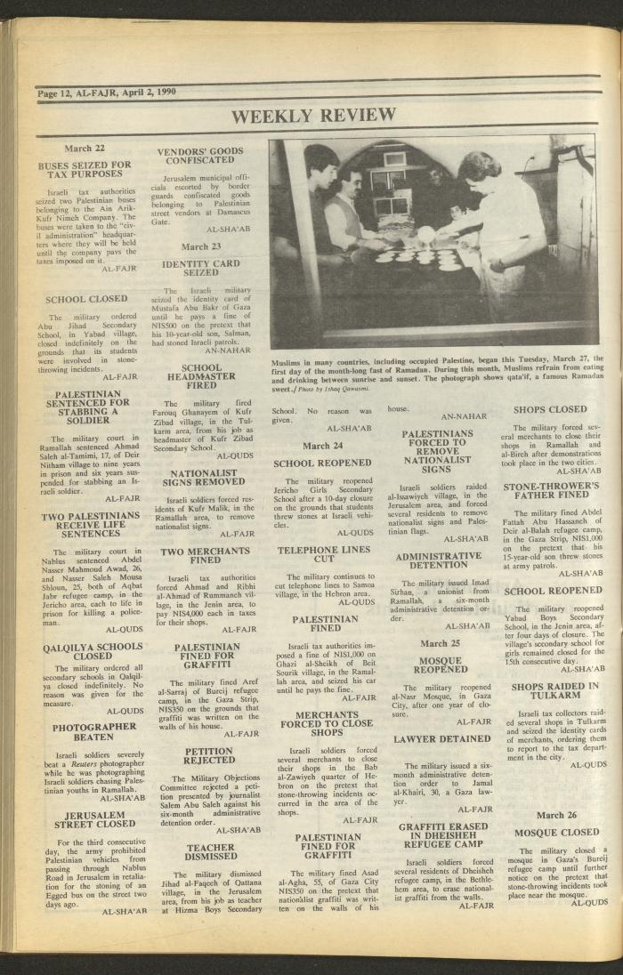 Issue 515 of al-Fajr Newspaper, 2 April 1990