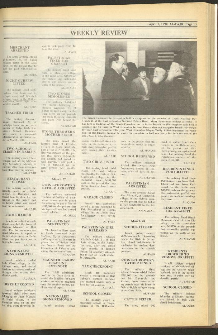 Issue 515 of al-Fajr Newspaper, 2 April 1990