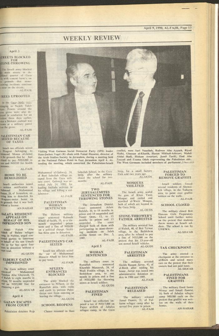 Issue 516 of al-Fajr Newspaper, 9 April 1990