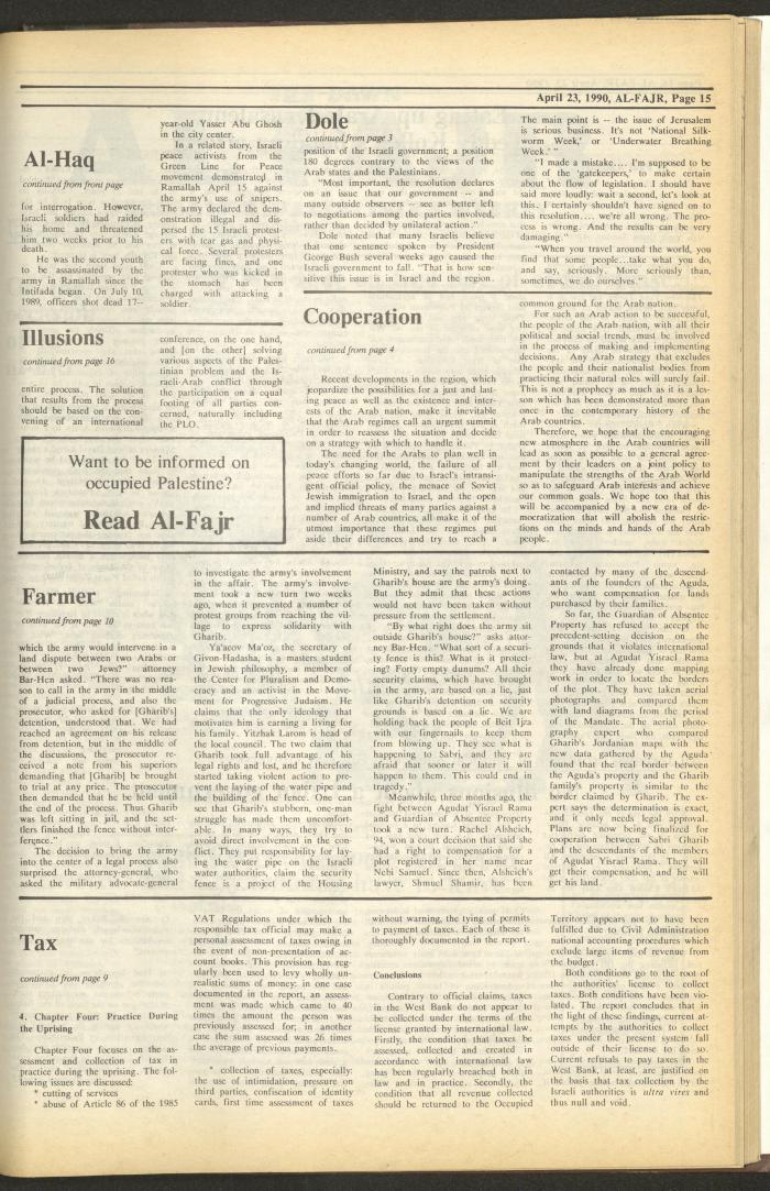 Issue 518 of al-Fajr Newspaper, 23 April 1990