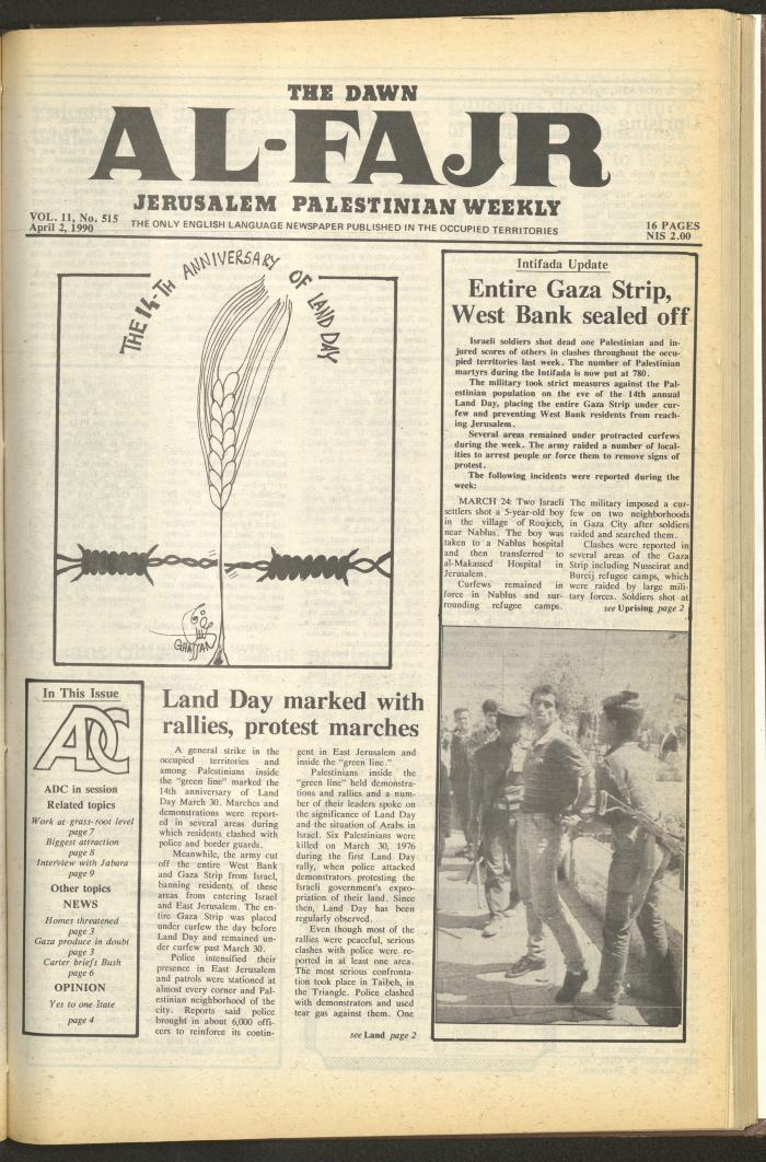 Issue 515 of al-Fajr Newspaper, 2 April 1990