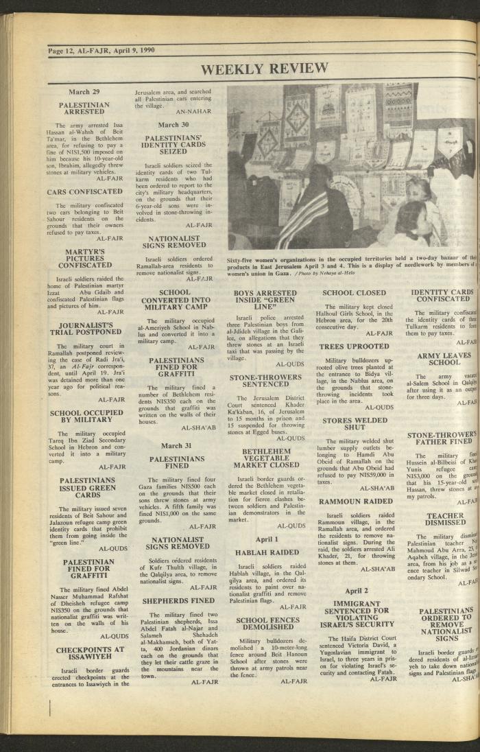 Issue 516 of al-Fajr Newspaper, 9 April 1990