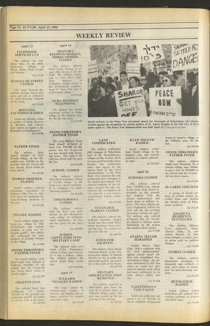 Issue 518 of al-Fajr Newspaper, 23 April 1990