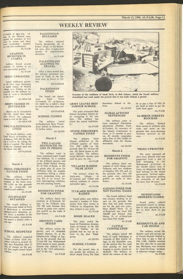 Issue 512 of al-Fajr Newspaper, 12 March 1990