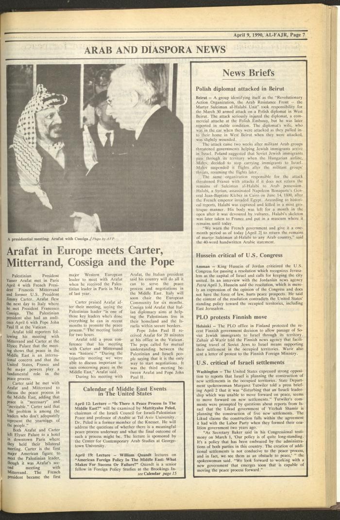 Issue 516 of al-Fajr Newspaper, 9 April 1990