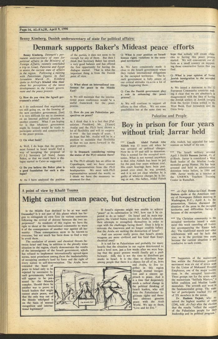 Issue 516 of al-Fajr Newspaper, 9 April 1990