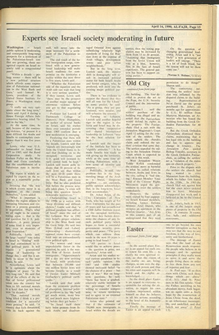 Issue 517 of al-Fajr Newspaper, 16 April 1990