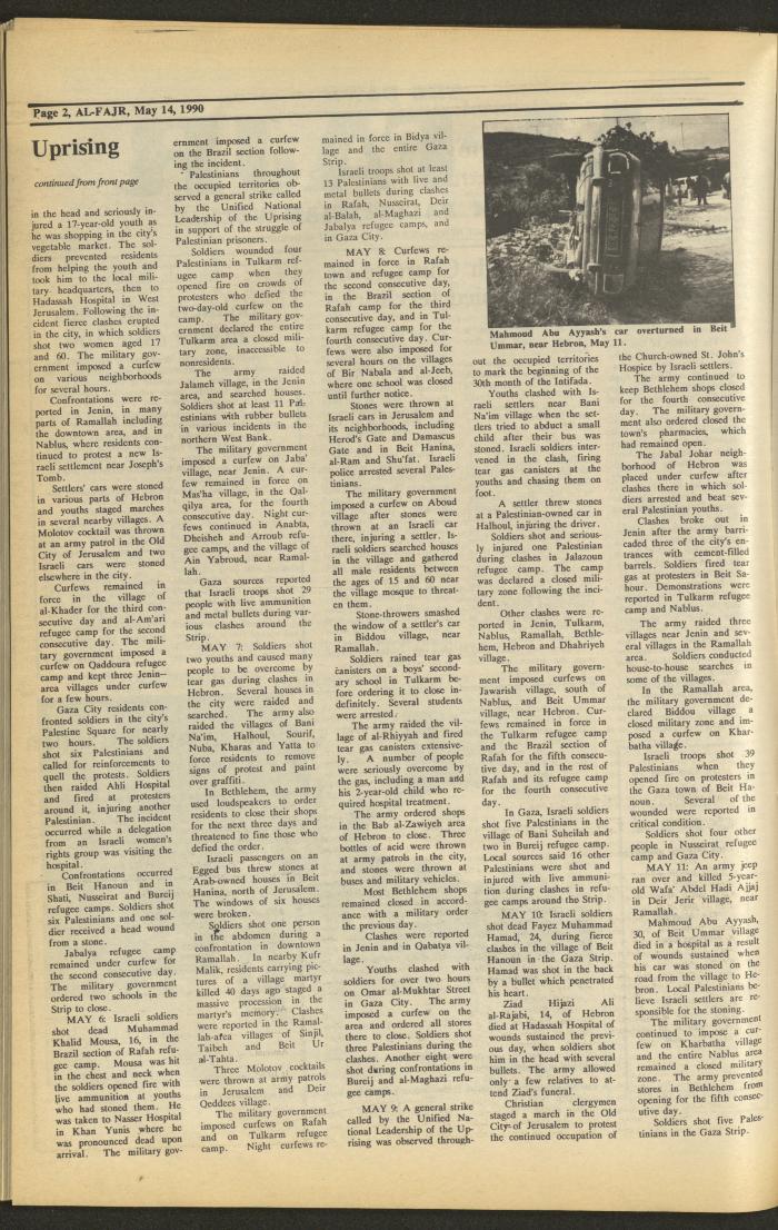 Issue 521 of al-Fajr Newspaper, 14 May 1990