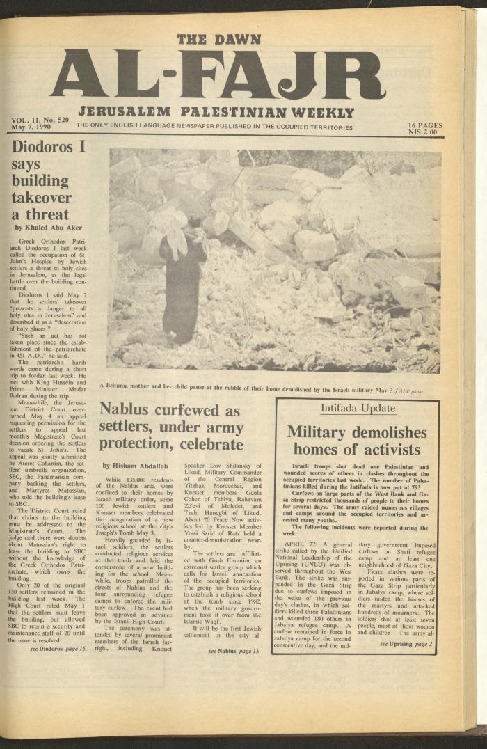 Issue 520 of al-Fajr Newspaper, 7 May 1990