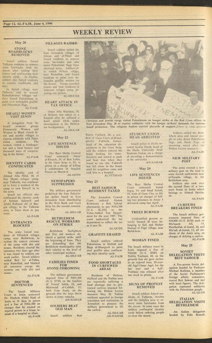 Issue 524 of al-Fajr Newspaper, 4 June 1990