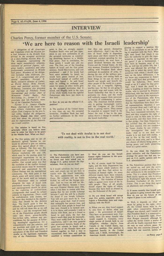 Issue 524 of al-Fajr Newspaper, 4 June 1990