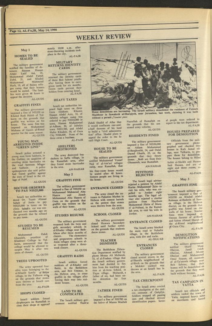 Issue 521 of al-Fajr Newspaper, 14 May 1990