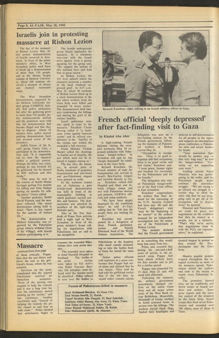 Issue 523 of al-Fajr Newspaper, 28 May 1990