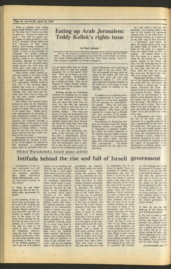 Issue 519 of al-Fajr Newspaper, 30 April 1990