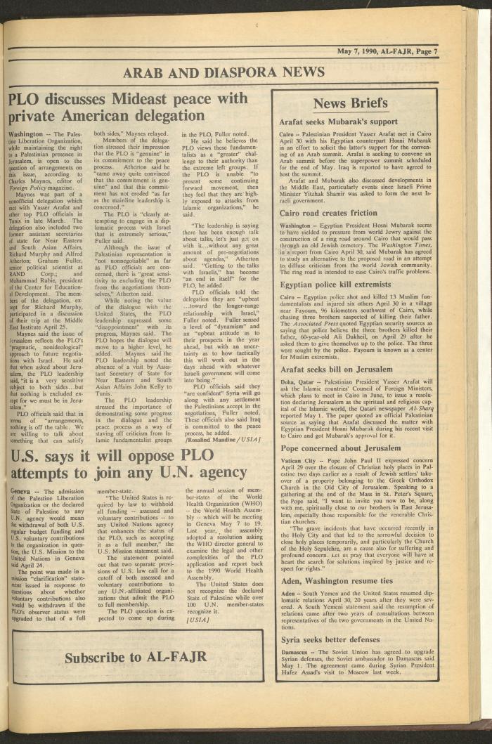 Issue 520 of al-Fajr Newspaper, 7 May 1990