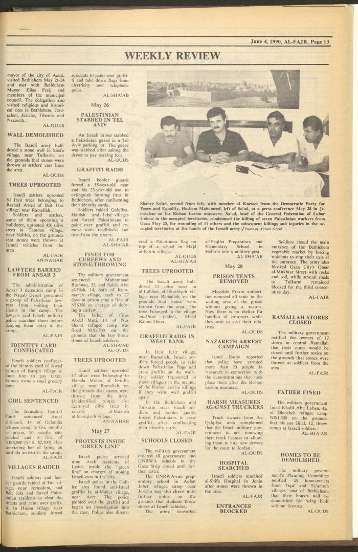 Issue 524 of al-Fajr Newspaper, 4 June 1990